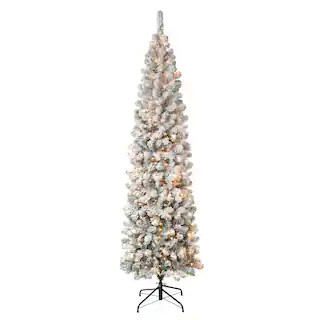 7.5ft. Pre-Lit Acacia Pencil Slim Flocked Artificial Christmas Tree, Clear Lights | Michaels | Michaels Stores