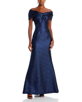Teri Jon by Rickie Freeman Metallic Jacquard Twist Bodice Off-the-Shoulder Gown | Bloomingdale's ... | Bloomingdale's (AU)