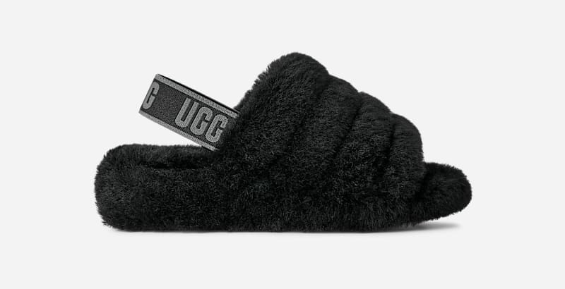 UGG® Women's Fluff Yeah Slide Sheepskin Slippers in Black/Dark Shadow, Size 8 | UGG (US)