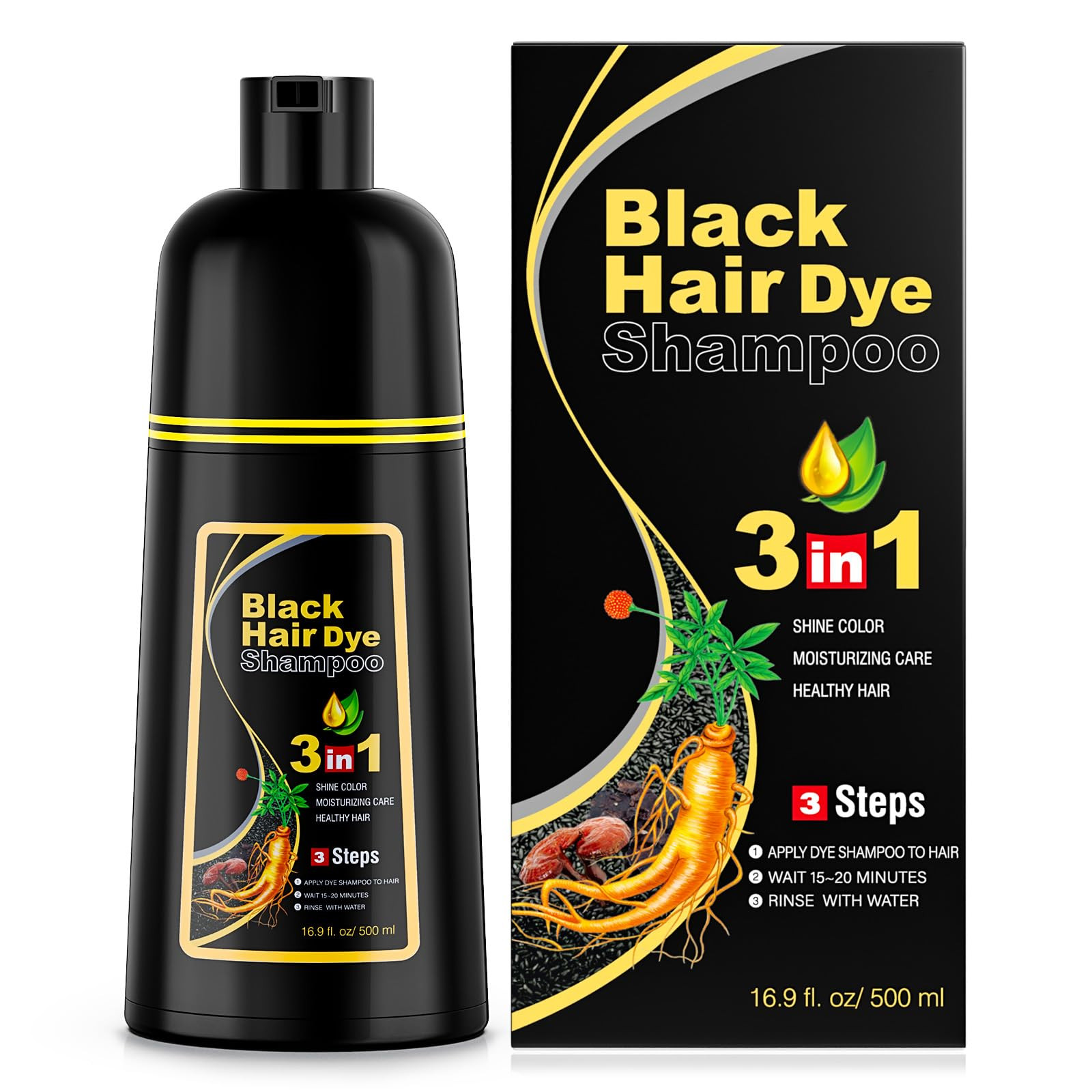 Ivnil Black Hair Dye Shampoo 3 in 1 Hair Color Shampoo for Women & Men for Gray Hair Coverage for... | Amazon (US)