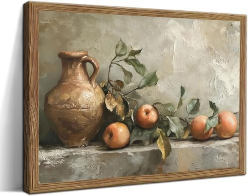 Framed Retro Aesthetic Kitchen Canvas Wall Art Abstract Still Life Oil Painting Of Apple Harvest ... | Amazon (US)
