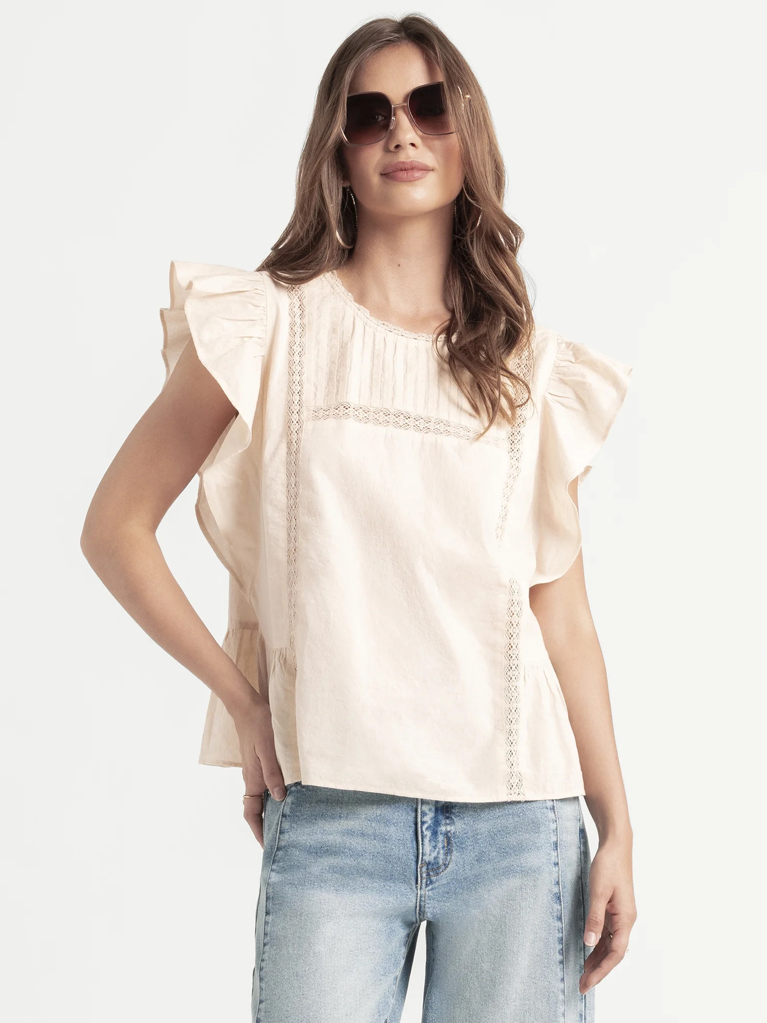 Jessica Simpson Women's Bowie Sleeveless Ruffle Blouse, Sizes XS-XL | Walmart (US)