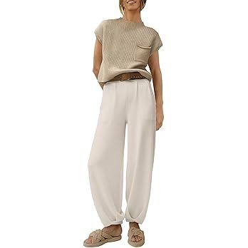 ANRABESS Women's Two Piece Outfits Knit Sweater Pullover Crop Top & Pants Lounge Matching Tracksu... | Amazon (US)