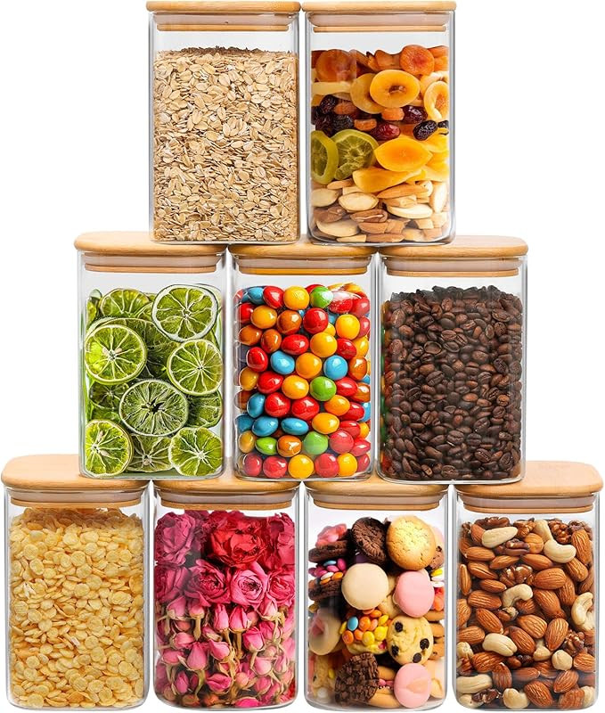 ComSaf 37oz Glass Storage Containers with Lids, Glass Jars with Lids, Clear Food Storage Jar, Squ... | Amazon (US)