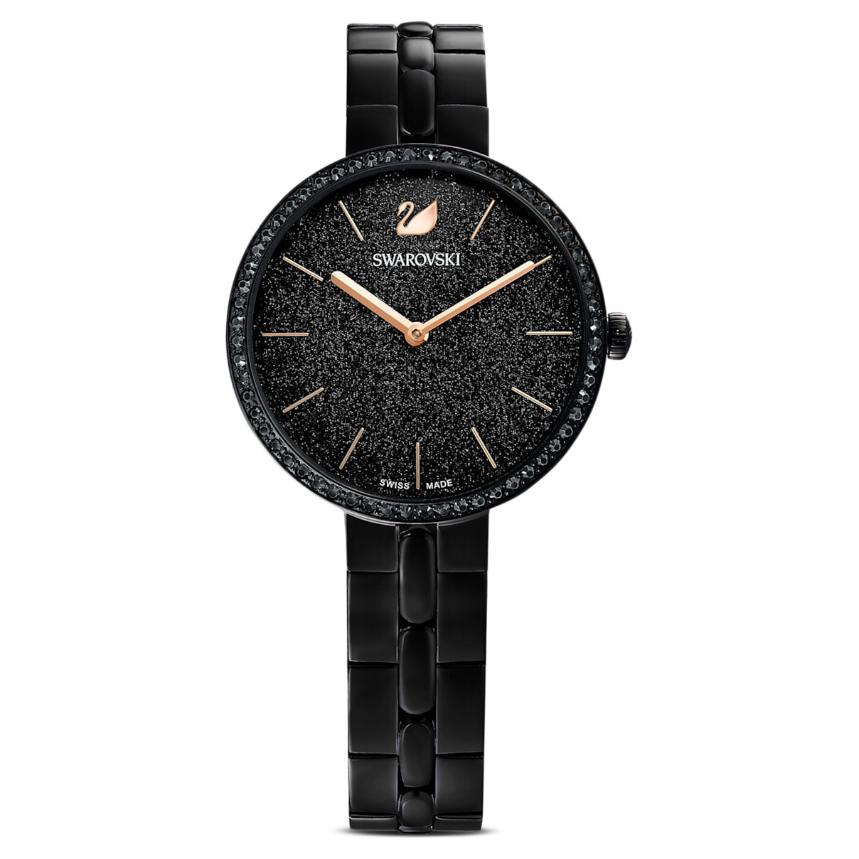 Cosmopolitan watch, Swiss Made, Metal bracelet, Black, Black finish | SWAROVSKI