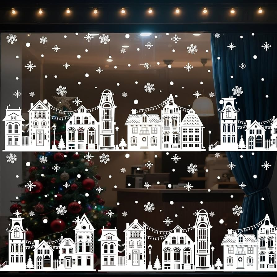 Christmas Window Clings Decorations, Xmas Window Decals Decor, 6 Sheets Winter Street House Windo... | Amazon (US)
