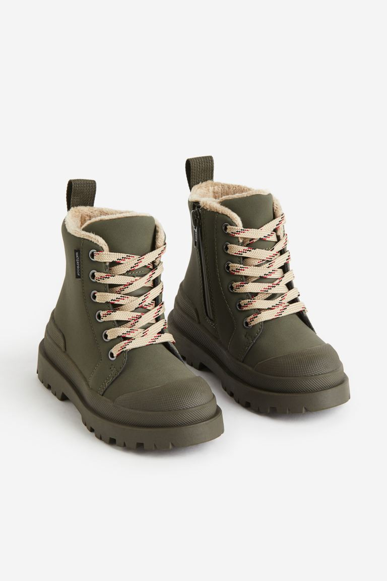 Waterproof Lace-up Boots - Dark khaki green - Kids | H&M US | H&M (US + CA)