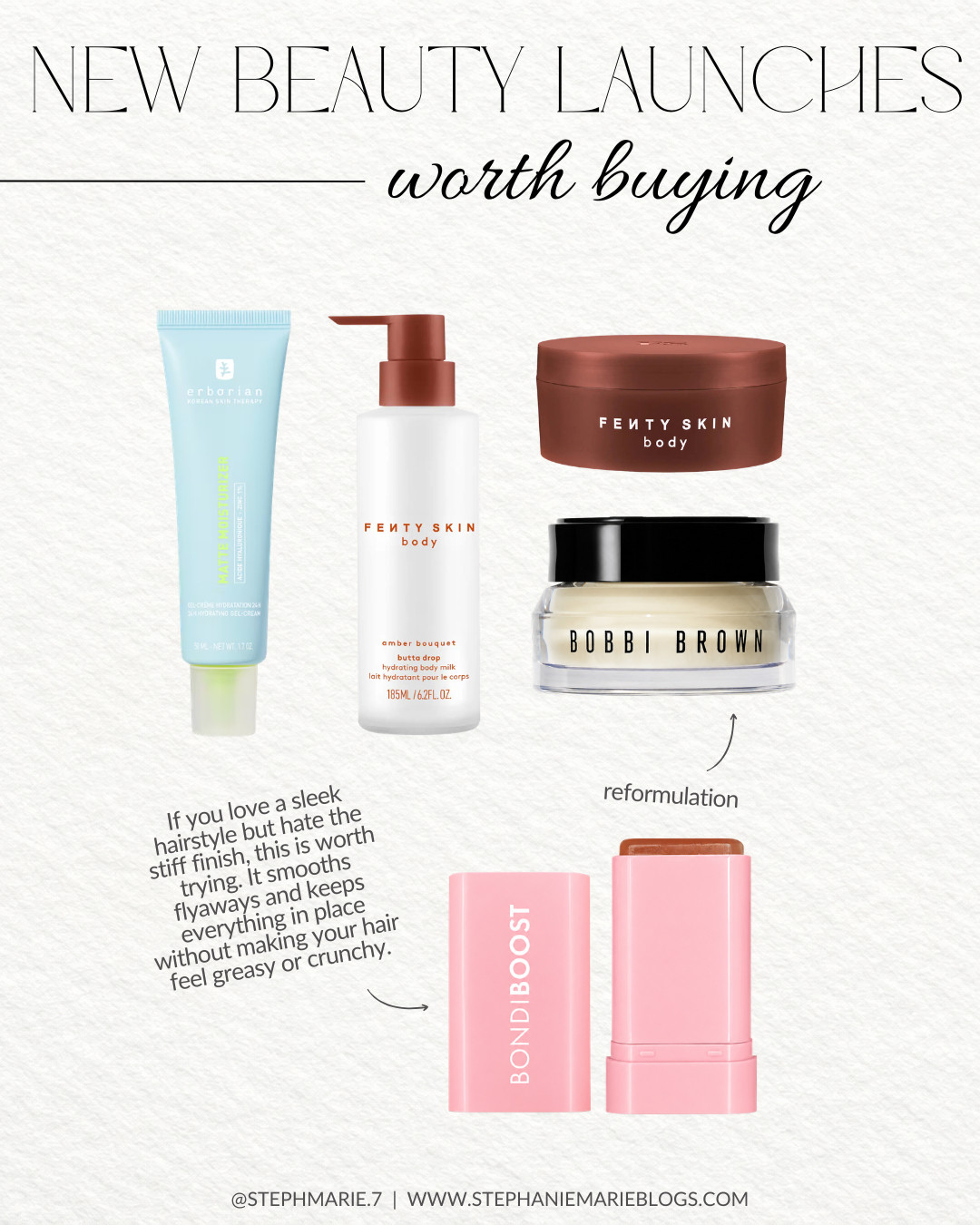New beauty launches that are actually worth buying 👀 I’ve been testing quite a few new releases lately, and these are a few that have stood out! From a reformulated longtime favorite to a styling stick that smooths flyaways without leaving hair stiff or greasy, these are the new launches I think are worth checking out. 

 #LTKSeasonal #LTKOver40 #LTKBeauty