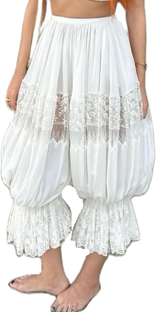 Muineobuka Lace Long Bloomers for Women Y2K Ruffle Pantaloons Pettipants Sexy Lace Sheer Frill Pa... | Amazon (US)