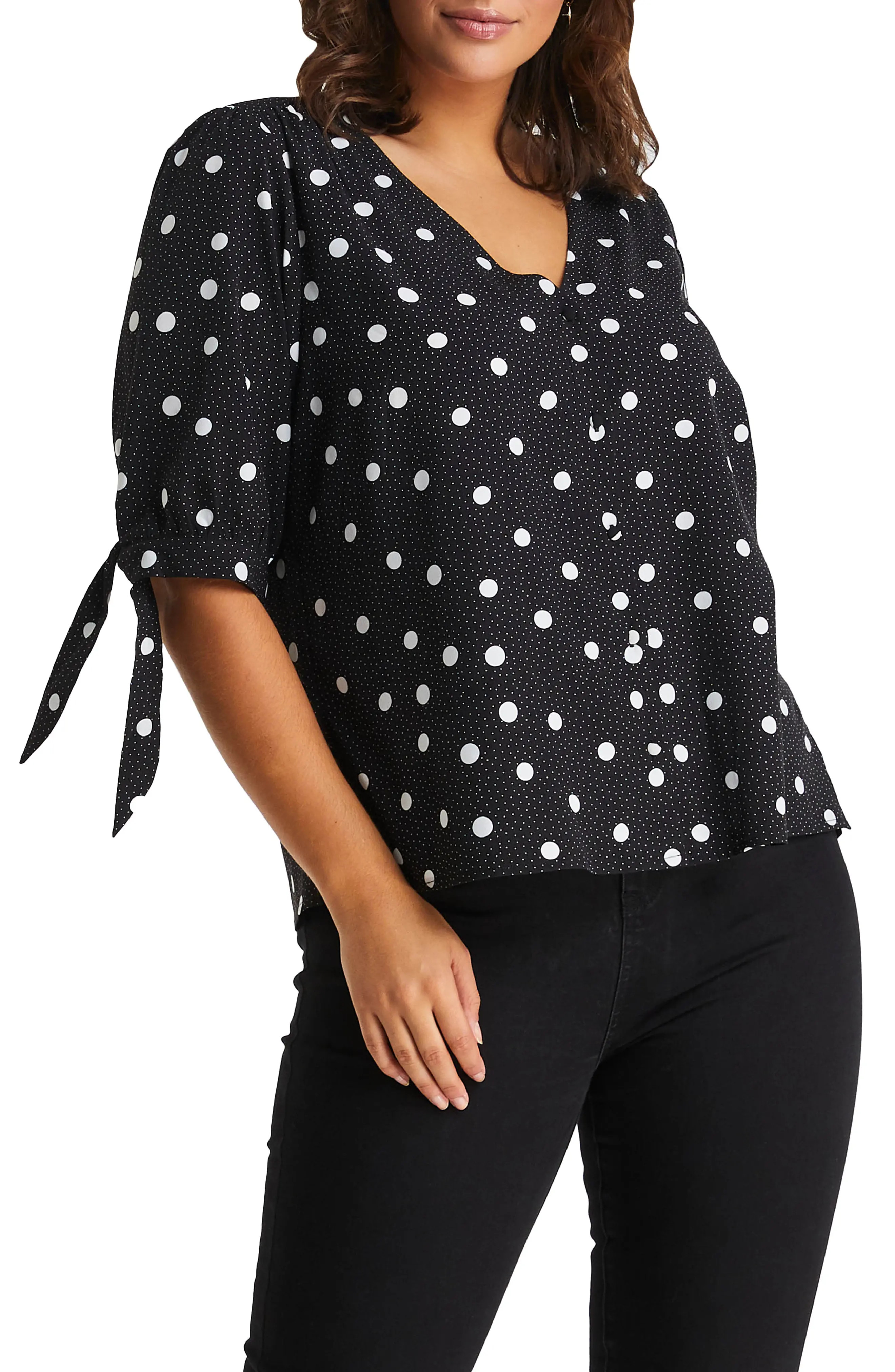 Estelle Double Take Polka Dot Blouse in Print at Nordstrom, Size 2X | Nordstrom