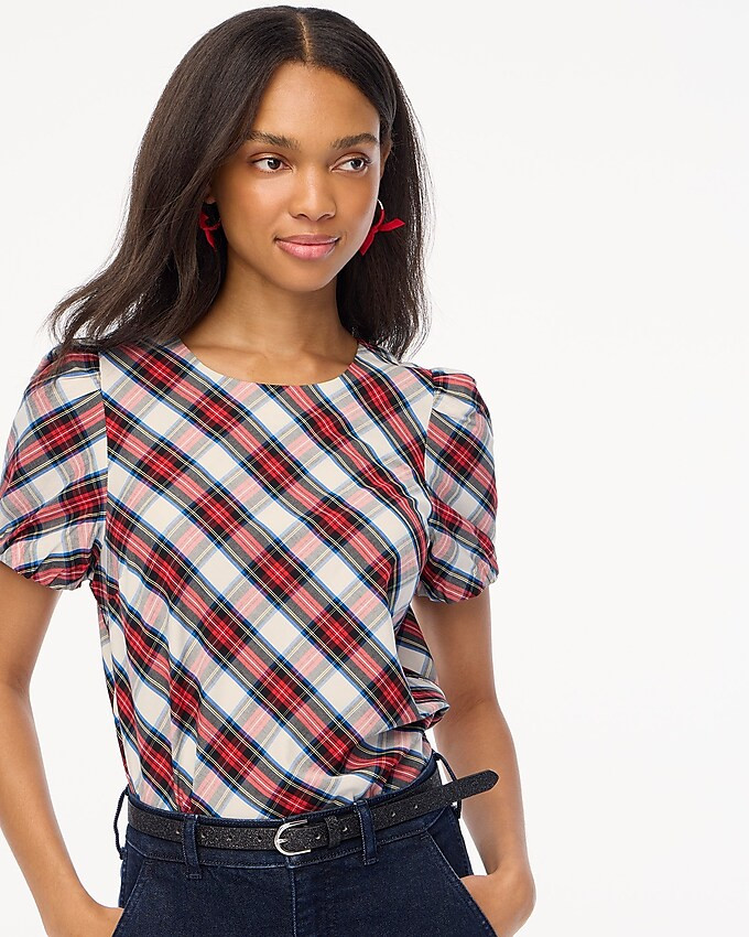 Tartan puff-sleeve top | J.Crew Factory