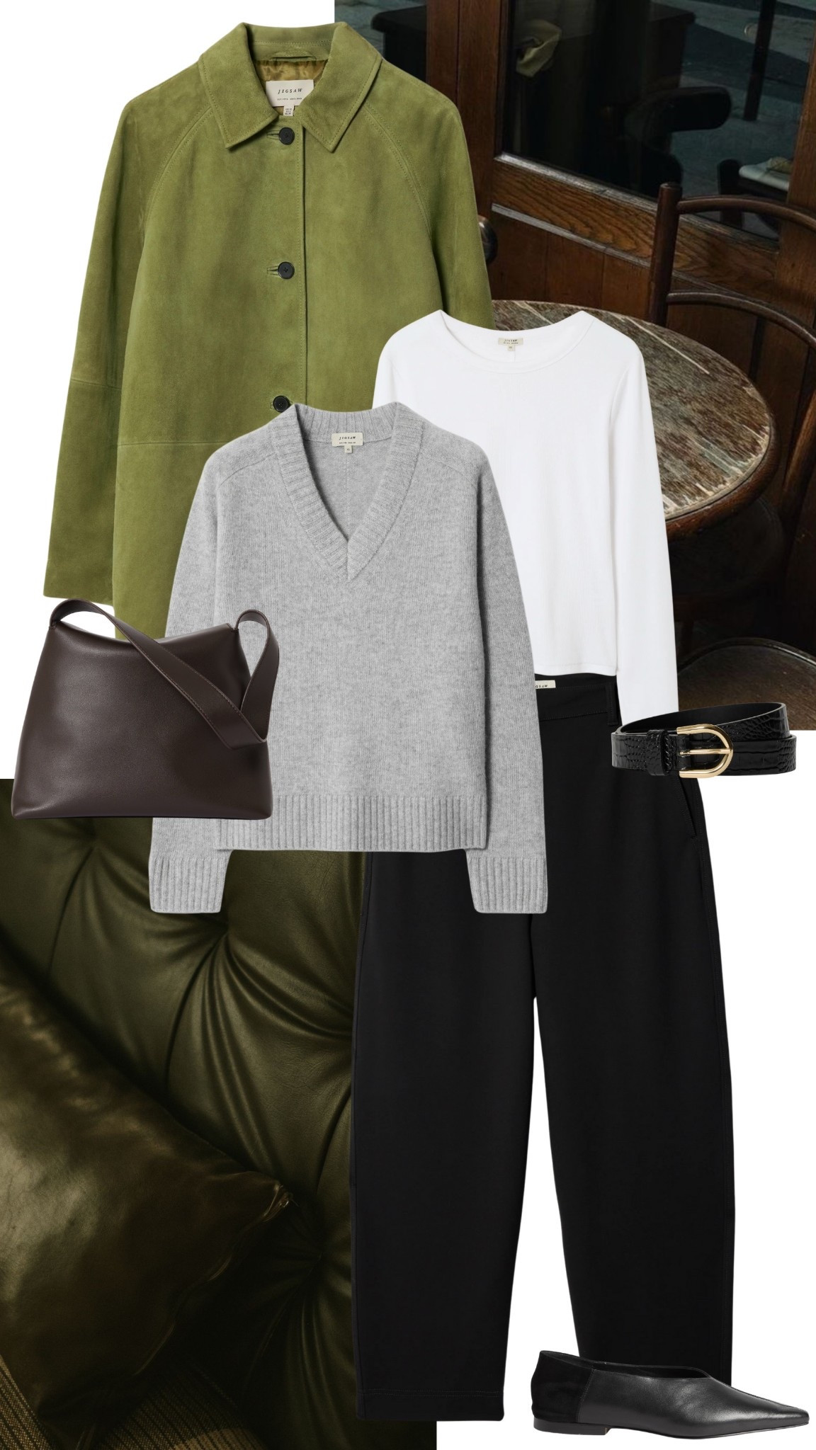 Jigsaw Outfit 

Outfit | Green Jacket | Trousers | Bag | Accessories | Winter | Coat | Jacket | Suede | Belt 

#LTKluxury #LTKuk #LTKwinter