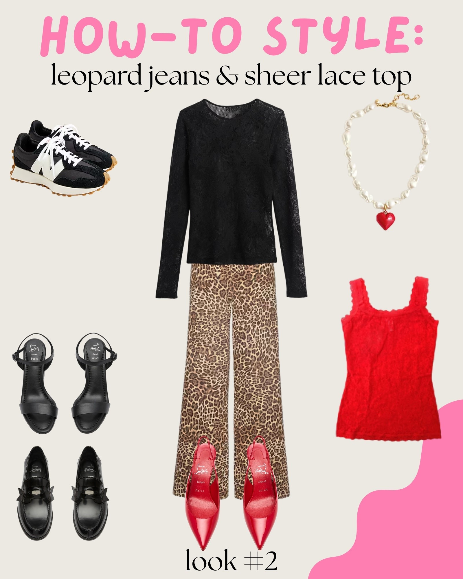 My how-to guide for styling leopard print jeans and a sheer lace top: look two 2️⃣ 

This sheer black lace top is screaming for something to pop out from underneath. I think this red lace top is incredibly sexy yet comfortable (which is hard to find). The necklace is just a cherry on top! 🍒

#LTKFindsUnder100 #LTKSeasonal #LTKStyleTip