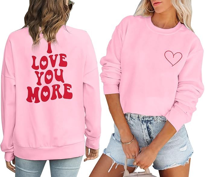 FAYALEQ Valentine's Day Sweatshirt Women: Love Heart Shirt Lover Gift Shirt I Love You More Shirt... | Amazon (US)