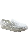 FZ-Alone-M Women's Fashion Slip On Round Toe Flat Quilted Sneaker Shoes (6 B(M) US, White PU) | Amazon (US)