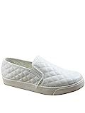 FZ-Alone-M Women's Fashion Slip On Round Toe Flat Quilted Sneaker Shoes (6 B(M) US, White PU) | Amazon (US)