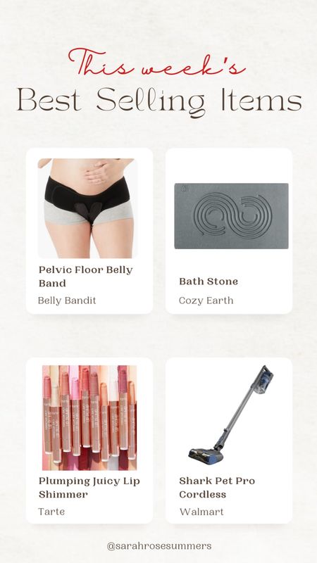 Best selling items: bath stone in charcoal or stone 45% off with code sarahrose45, best selling juicy lip 15% off with code sarahrose, pelvic floor supportive pregnancy belly band, and Shark’s pet pro cordless vaccum over 50% off now 

#LTKhome #LTKbeauty #LTKbump