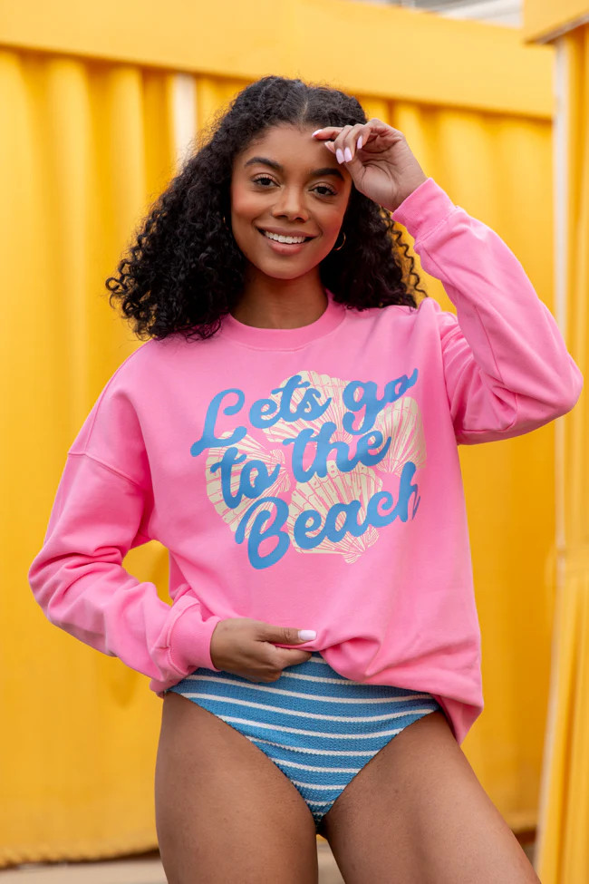 Let's Go To The Beach Pink Graphic Sweatshirt | Pink Lily