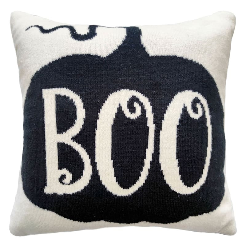 Homespun Halloween BOO Pumpkin Reversible Knit Throw Pillow, 20" | At Home