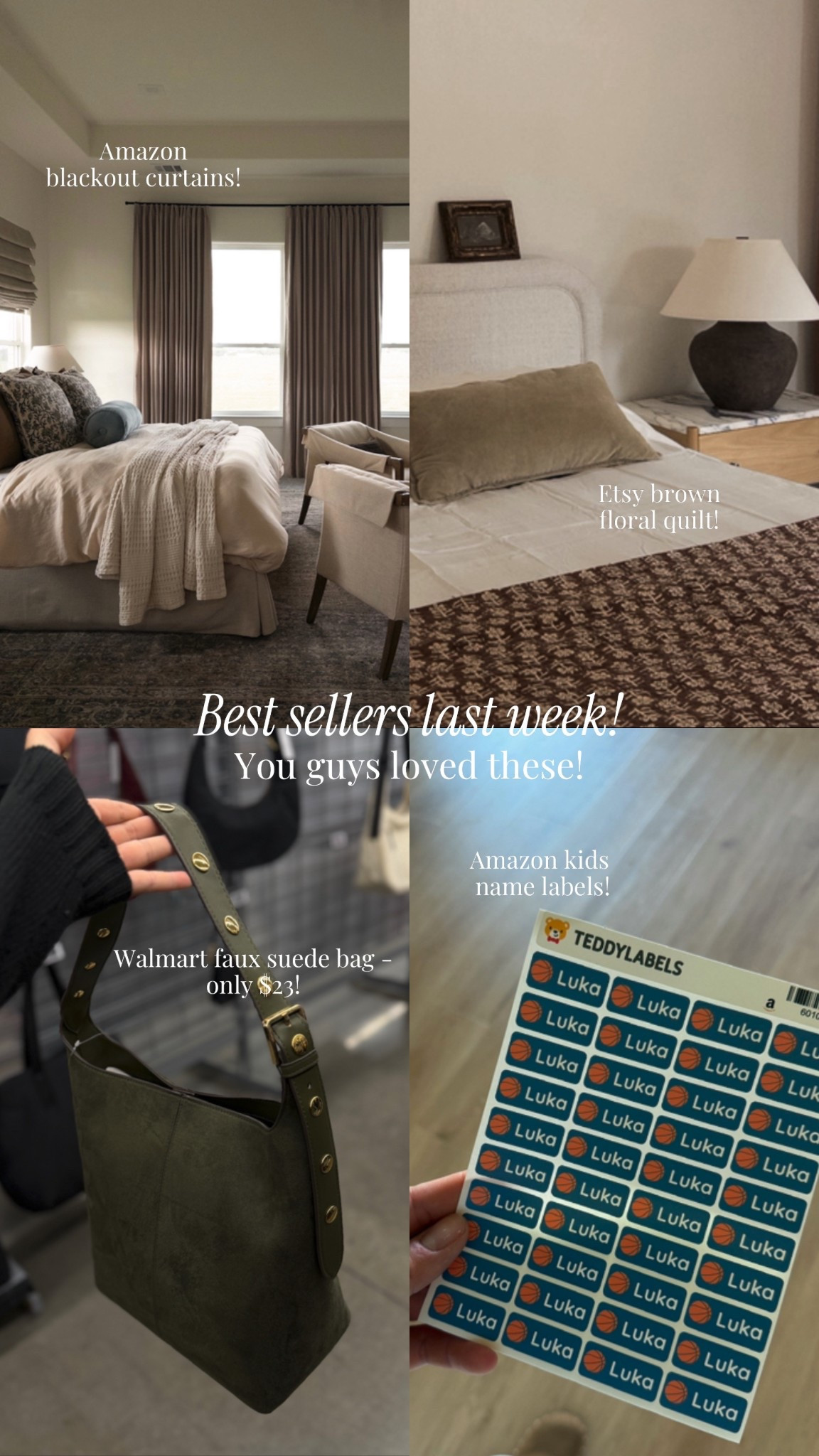 Some of the best sellers from last week!

best sellers, trending home finds, amazon home, walmart fashion, etsy quilt, name labels amazon kids, affordable fashion finds 

#LTKStyleTip #LTKSeasonal #LTKHome