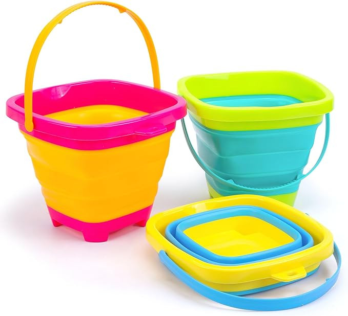 Shindel 3Packs Foldable Pail Bucket, 2L Silicone Collapsible Beach Toys Bucket for Kids, Multi Pu... | Amazon (US)