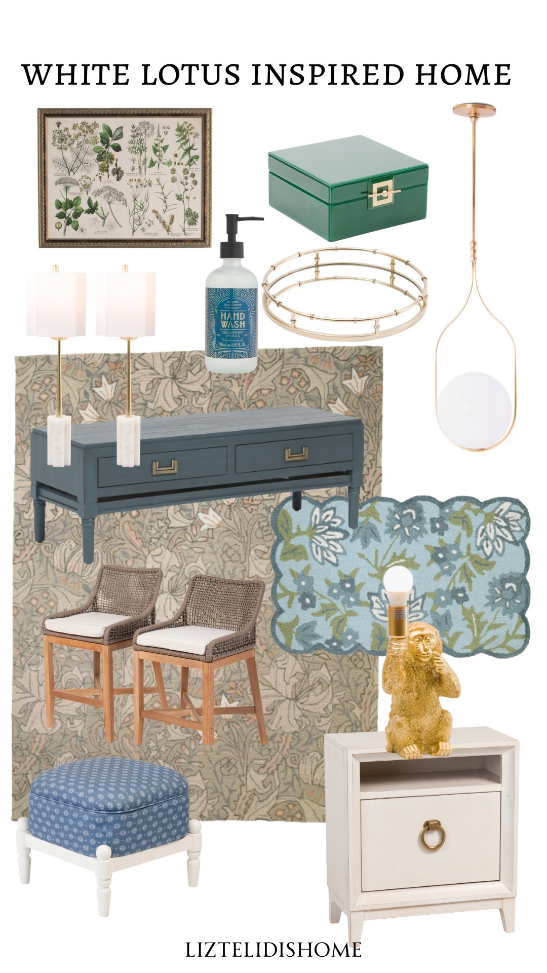 White lotus inspired home. 
Thought this was fun ! Great prices on everything. Lamps, rugs, accessories, decor, bar stools, pictures 

#LTKHome #LTKSaleAlert