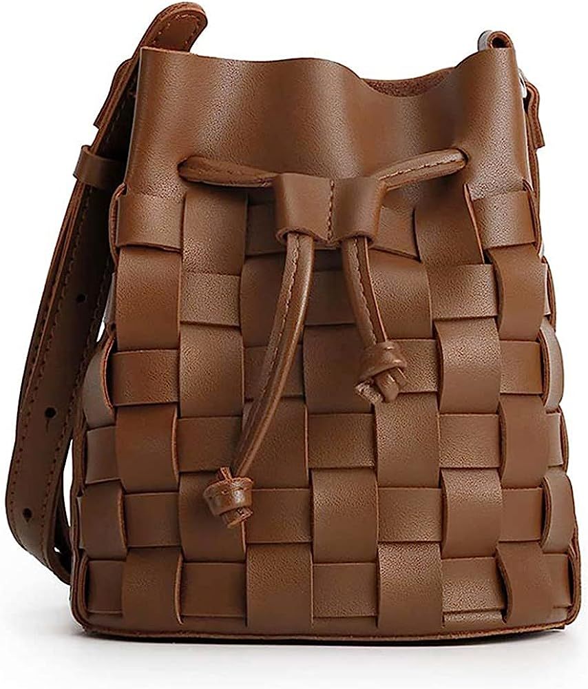 TIJN Woven Bucket Bag for Women Luxury Satchel Handbag with Vegan Leather Crossbody Bag(Ailin) | Amazon (US)