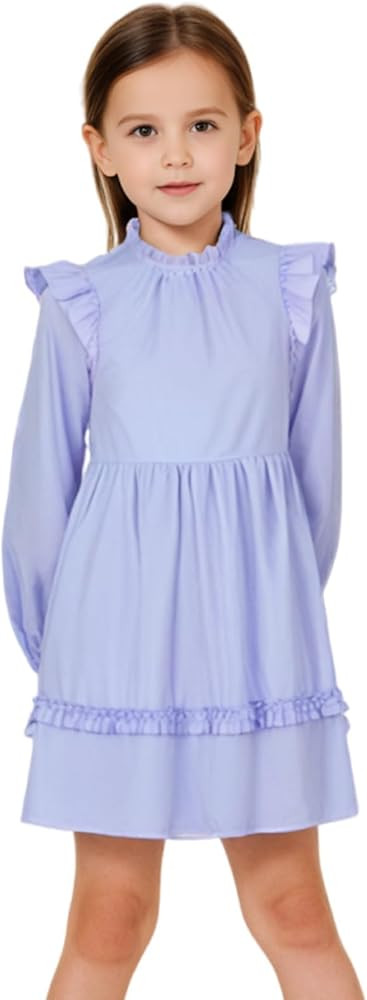 Girl Dress Casual Floral Applique Peter Pan Collar Long Sleeve Tutu Fall Christmas Tunic Shirt Cl... | Amazon (US)