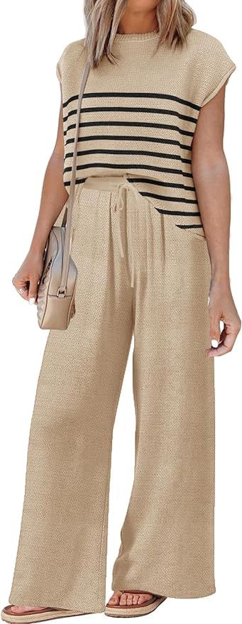 Sets for Women Spring Outfits for Women 2024 Travel Wide Leg Pant Summer Two Piece Sets Lounge Ma... | Amazon (US)