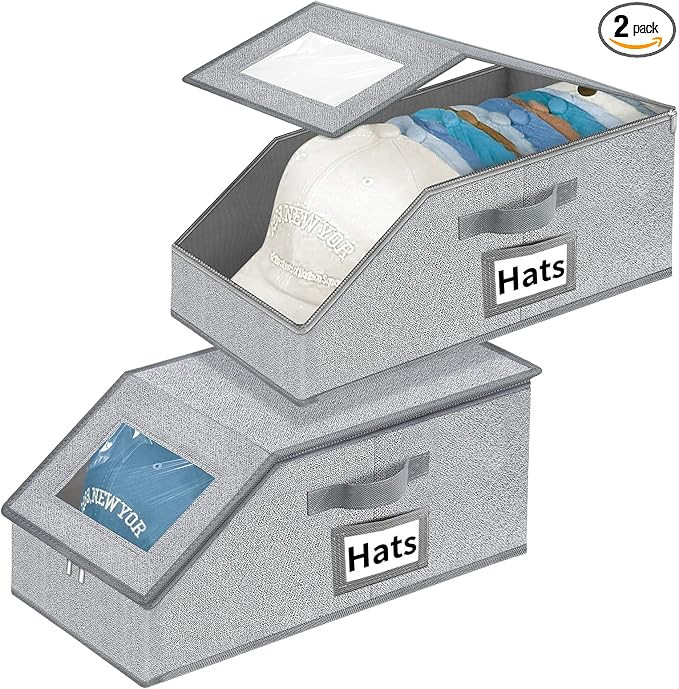 Hat Organizer for Baseball Caps - 2PCS Stackable Storage with Clear Window Lid, Flip-Top Access, ... | Amazon (US)