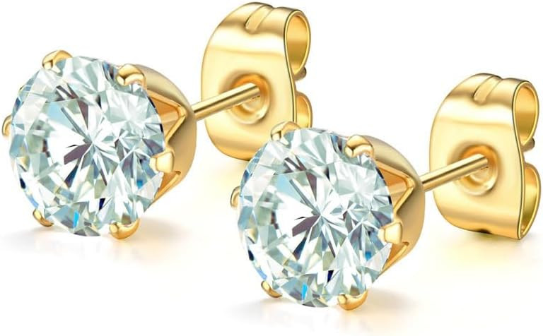 CZ Stud Earrings 18K Gold Plated 316L Stainless Steel Earring Studs Hypoallergenic Cubic Zirconia... | Amazon (US)
