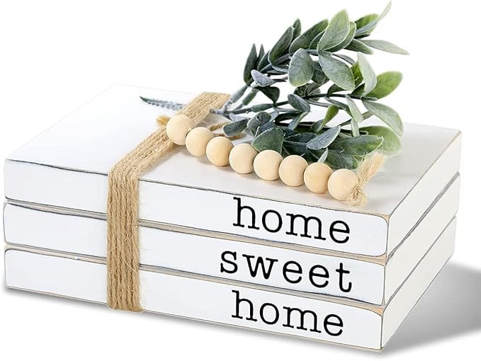 Exood Wooden Faux Farmhouse Books Stack/Home Sweet Home Stacked Books/Wood Decorative Books/Wood ... | Amazon (US)