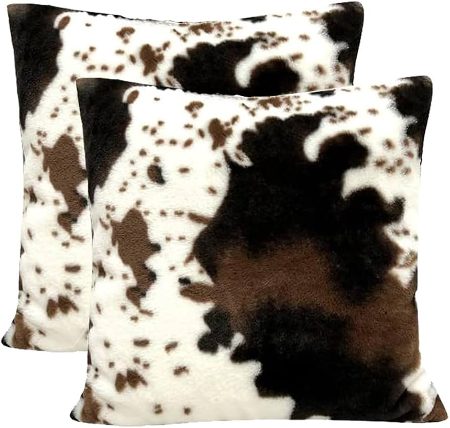 TOMWISH Cowhide Animal Black White and Brown Faux Fur Throw Pillow Covers 18x18 Set of 2 for Chai... | Amazon (US)