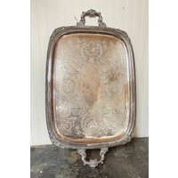 Vintage Silver Tray, Metal Large Shabby Chic Decor, Plate, Old Patina, Silver, Ornate Serving | Etsy (US)