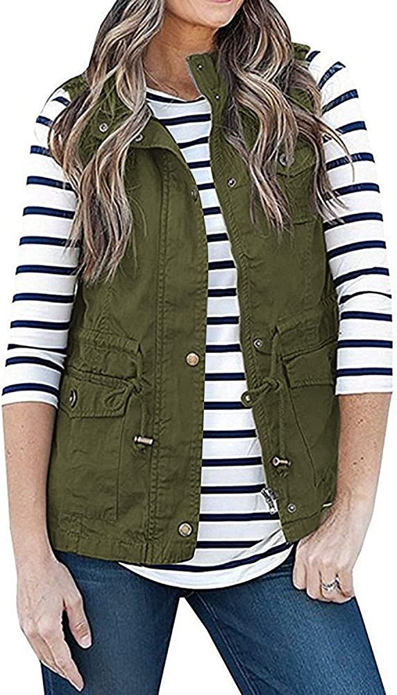SENSERISE Womens Lightweight Sleeveless Military Anorak Drawstring Jacket Vest | Amazon (US)