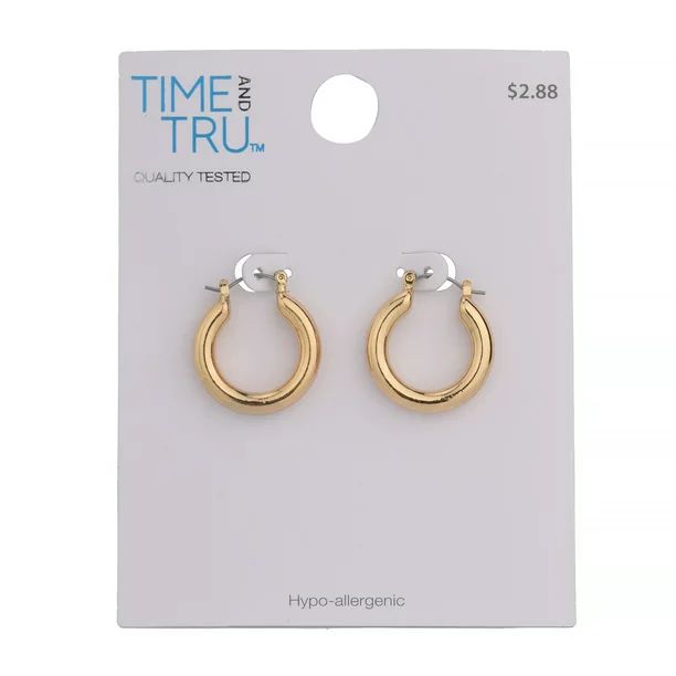 Time and Tru Women's Gold Medium Thick Hoop Earring | Walmart (US)