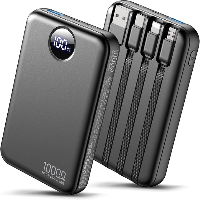 Portable Charger 10000mAh Power Bank with 4 Built-in Cables,LED Display Compact and Battery Pack ... | Amazon (US)