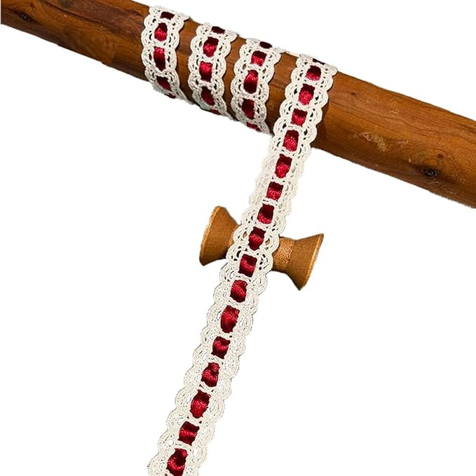 3 Yard Red Ribbon White Lace Pleated Chiffon Webbing Sewing Trim for Wear Household Dress Baby Cl... | Amazon (US)