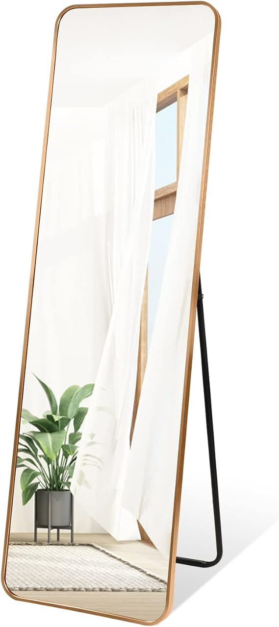 PHAREGE Brushed Gold Mirror Full Length 60x18 inch, Bedroom Full Body Size Standing Floor Mirror,... | Amazon (US)