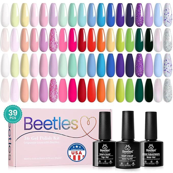 beetles Gel Polish Nail Set 36 Colors Floral Rhapsody Collection Pastel Bright Girly Sparkle Glit... | Amazon (US)