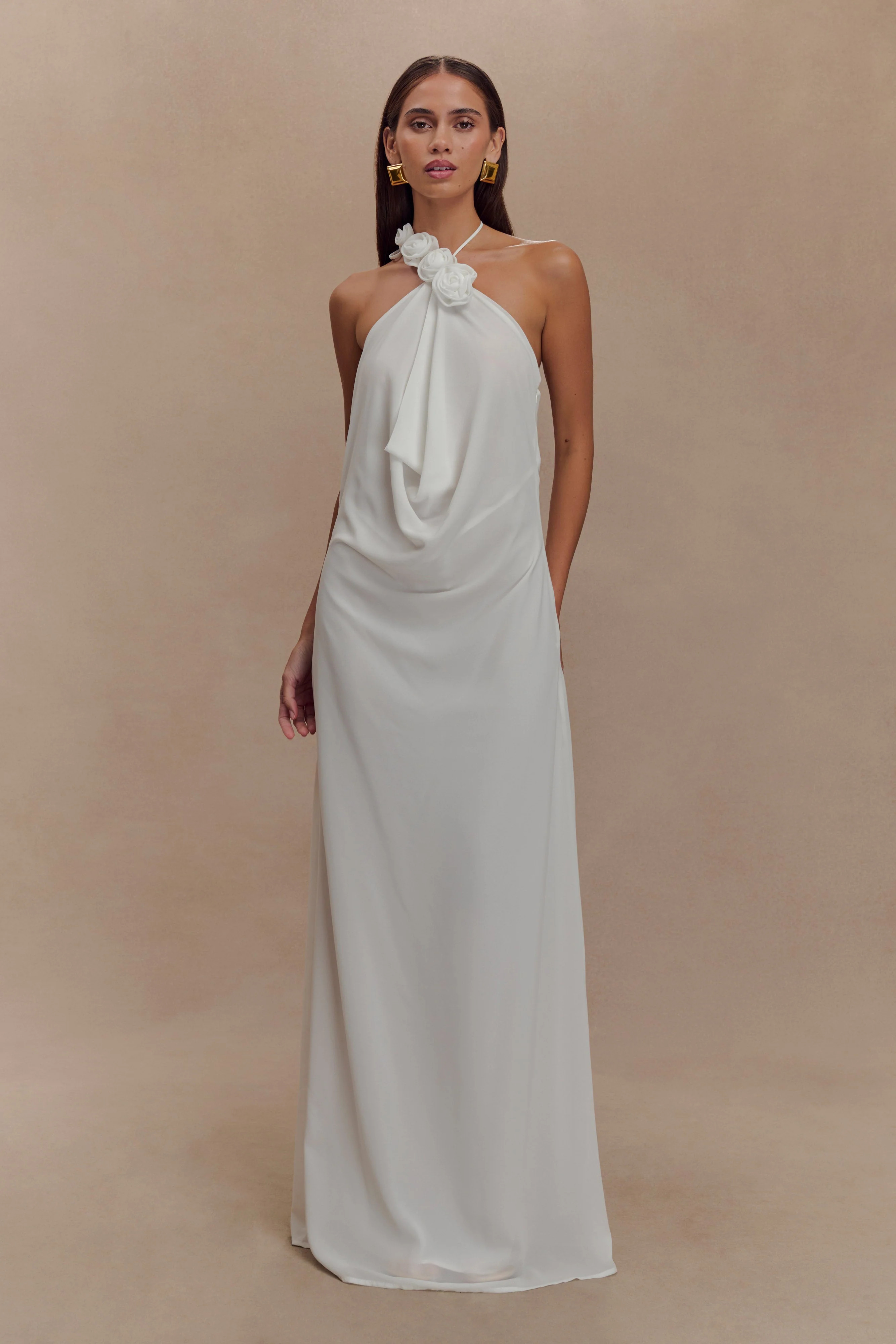 Rosalia Cowl Neck Maxi Dress - White | MESHKI US