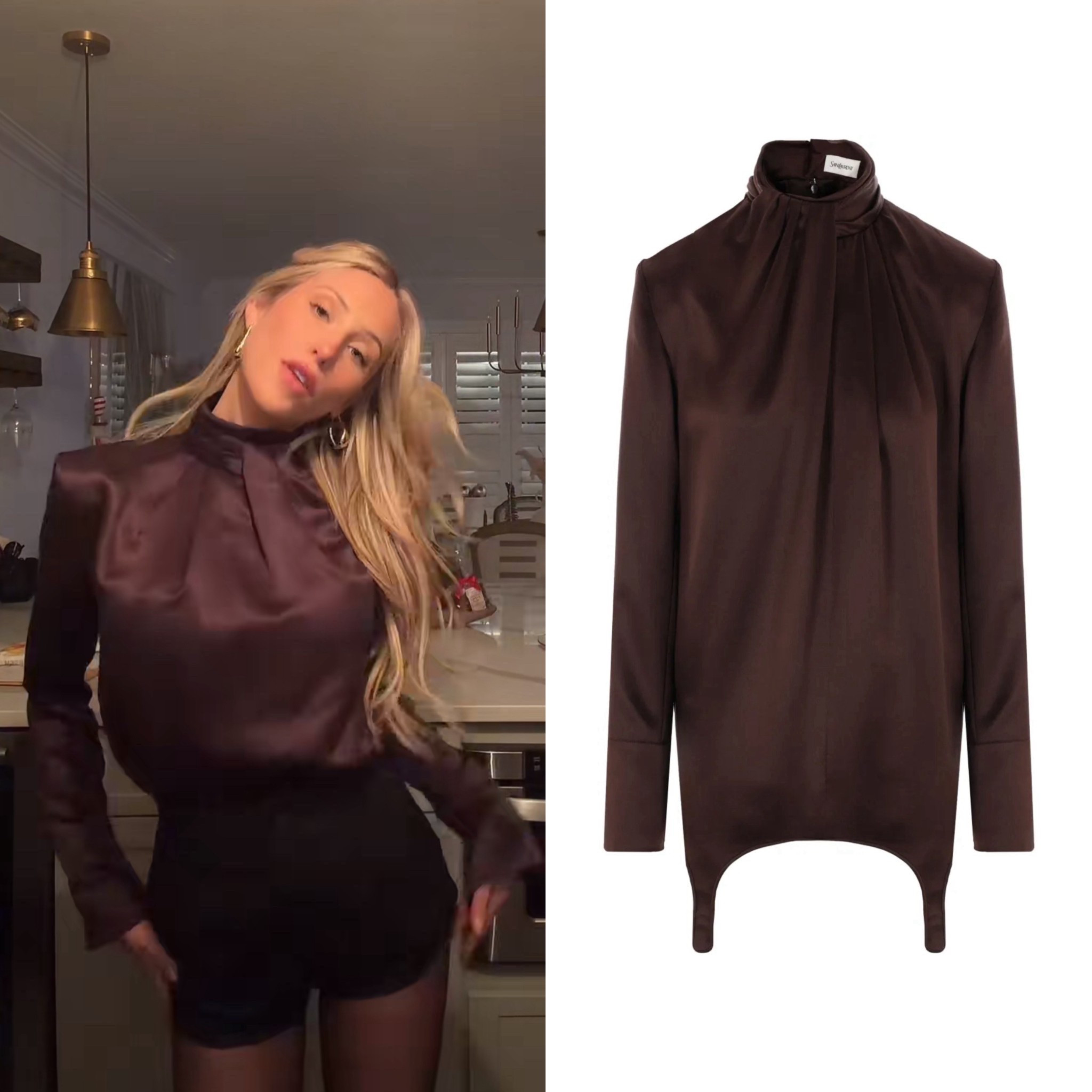 Alix Earle wore this chic chocolate brown silk blouse from YSL Saint Laurent for Christmas 

#LTKSeasonal #LTKHoliday #LTKootd