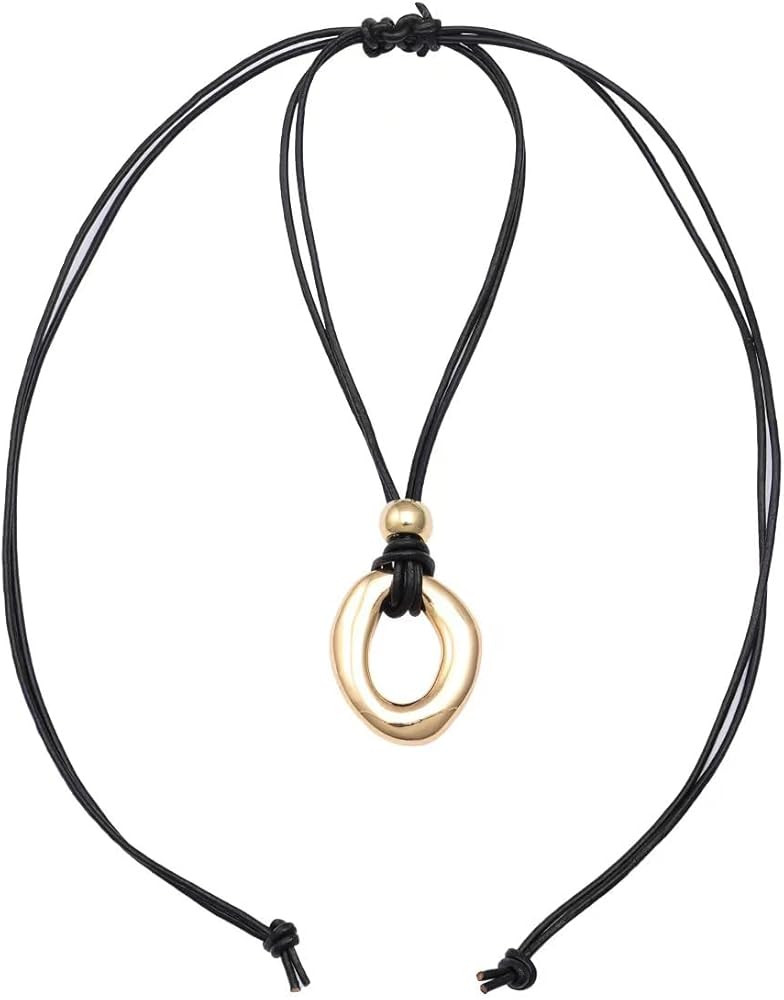 Boho Chunky Pedent Necklace for Women Dainty 14K Gold Plated Choker Summer Beach Faux Leather Cho... | Amazon (US)