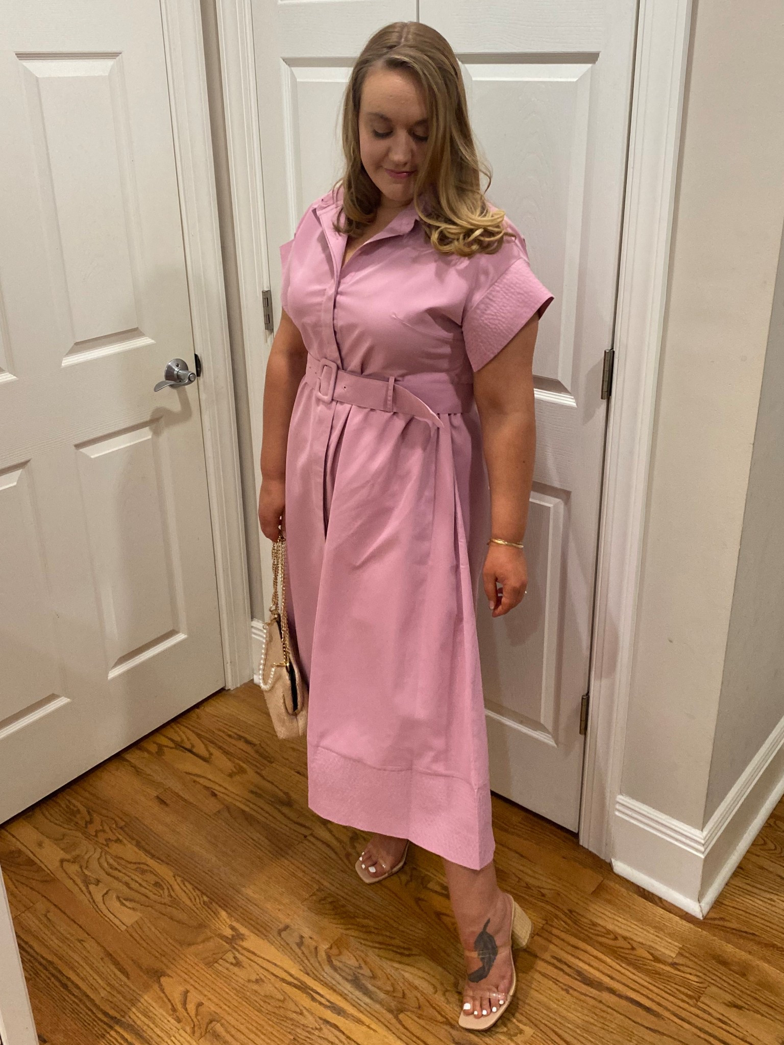 Work dress, church dress, Amazon dress, pink dress, belted dress, button down dress, garden party dress, straw bag, clear strap heels, clear strap sandals

#LTKParties #LTKFindsUnder50 #LTKWorkwear