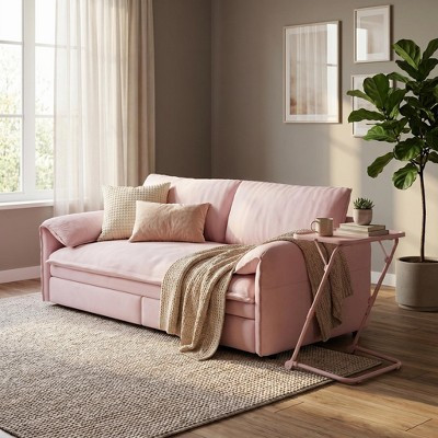 FurnitureR Pink Convertible Sofa Bed with Folding Tray Table Set, 3-in-1 Sleeper Couch Pull-Out Bed Compact Adjustable Side Table for Small Spaces | Target