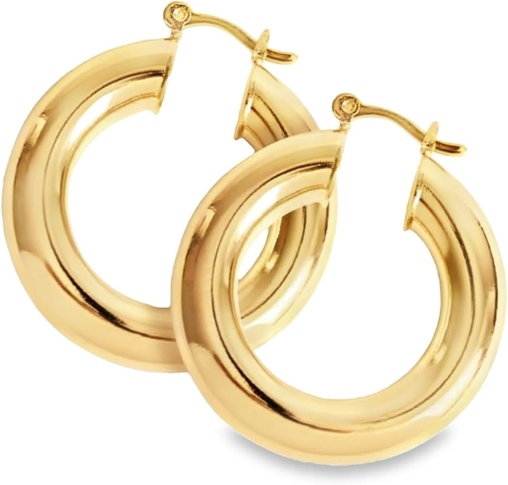 18k Gold Plated Gold Hoop Earrings for Women, Hoop Earrings for Women, Lightweight Chunky Hoops, ... | Amazon (US)