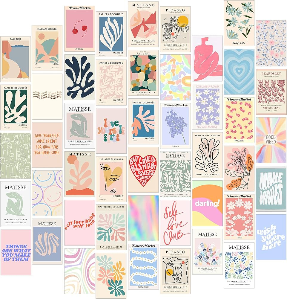 Danish Pastel Room Decor Aesthetic, 50pcs, Wall Decor Posters for Bedroom, Wall Collage Kit Aesth... | Amazon (US)