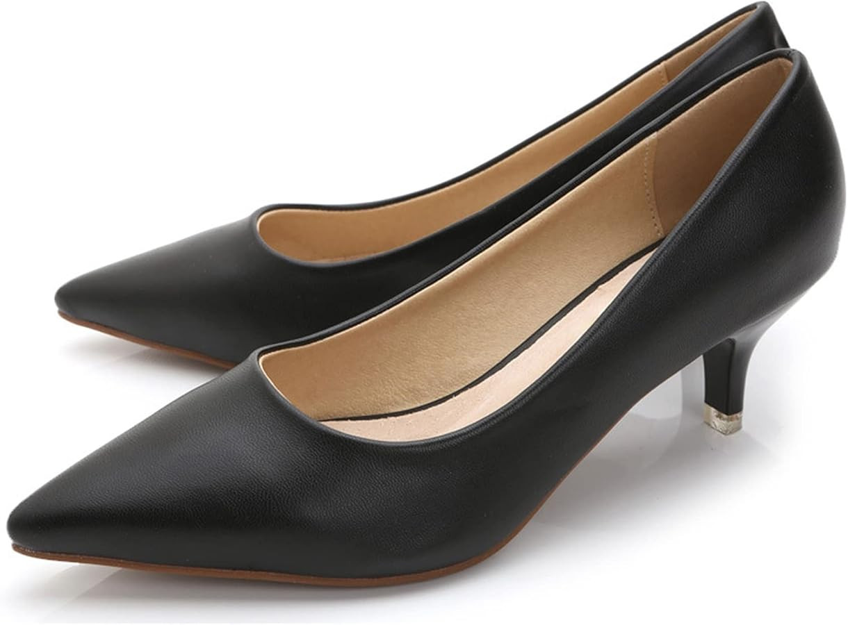 Women's Low Kitten Heel Pumps Classic Fashion Dress Pumps Simple Heeled Shoes for Office Work | Amazon (US)