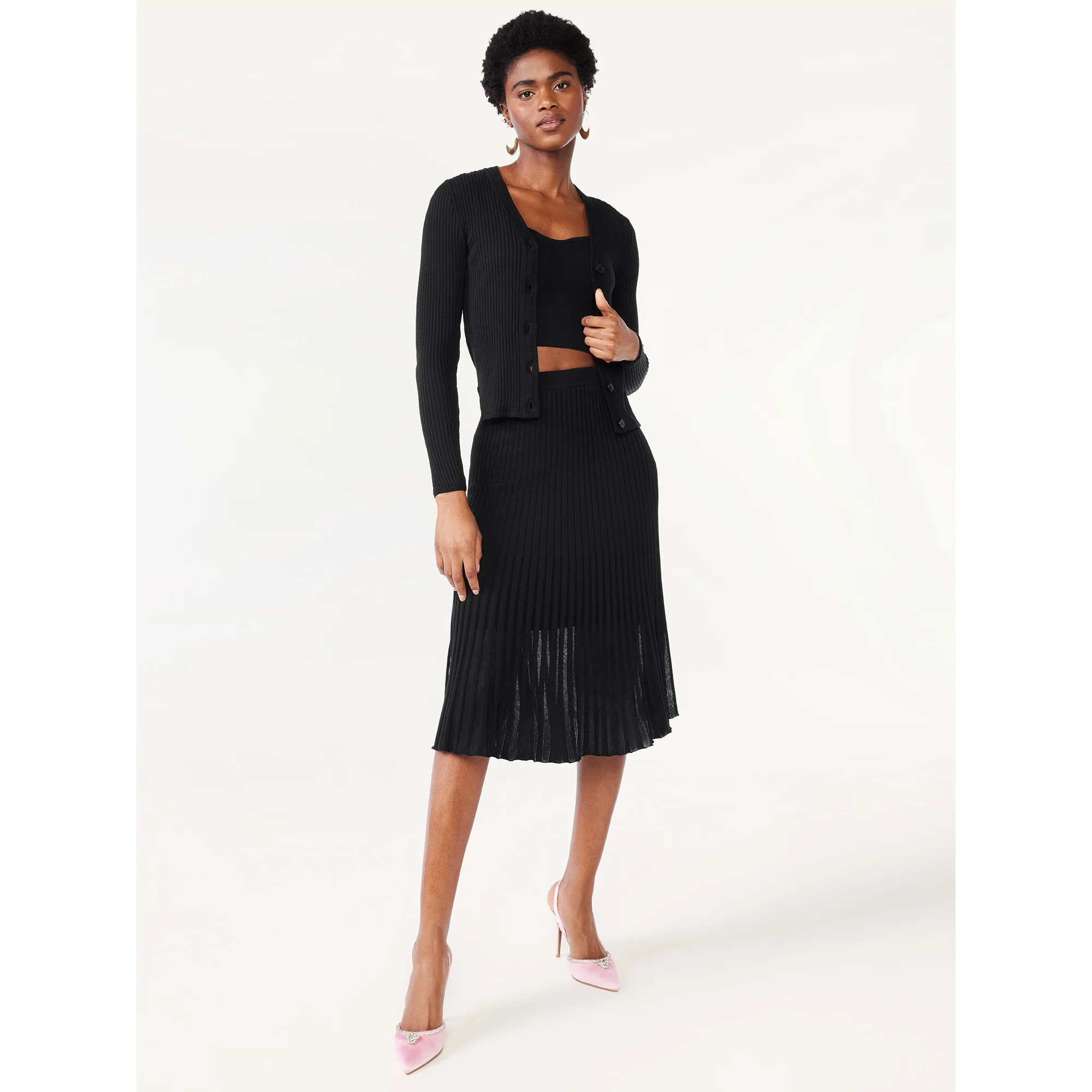 Scoop Women's Sheer Stripe Knit Cardigan Sweater and Bralette, 2-Piece Set, Sizes XS-XXL | Walmart (US)