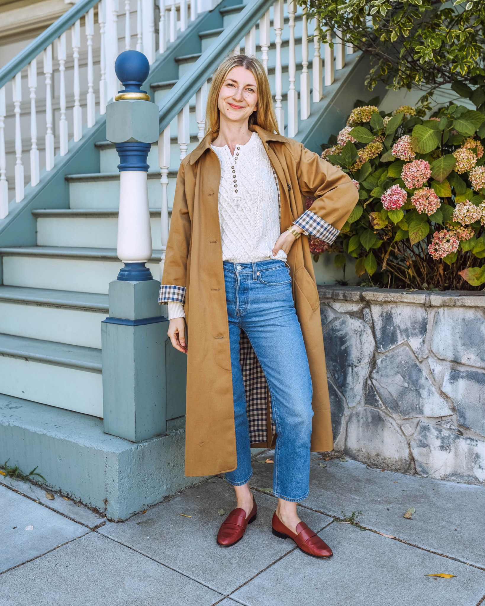 Everyday comfort chic outfit: A-like trench coat paired with a fisherman’s sweater, ankle blue denim and leather loafers 

#LTKshoecrush #LTKSeasonal #LTKstyletip